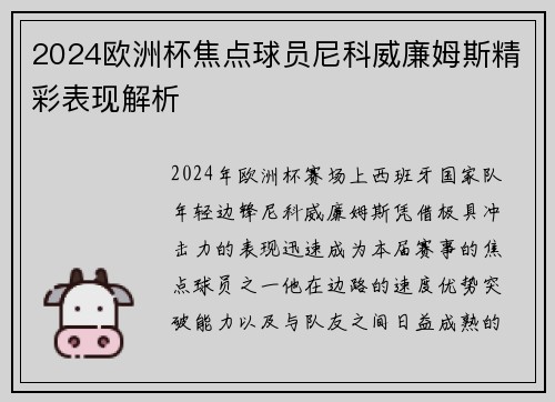 2024欧洲杯焦点球员尼科威廉姆斯精彩表现解析 2024欧洲杯焦点球员尼科威廉姆斯精彩表现解析