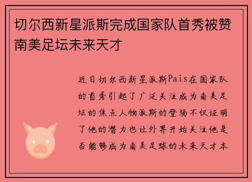 切尔西新星派斯完成国家队首秀被赞南美足坛未来天才